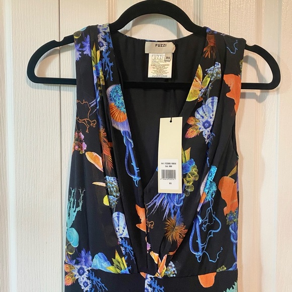 NWT FUZZI sleeveless black printed wide leg jumpsuit size extra small - Picture 3 of 6